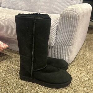 tall ugg black high suede boots